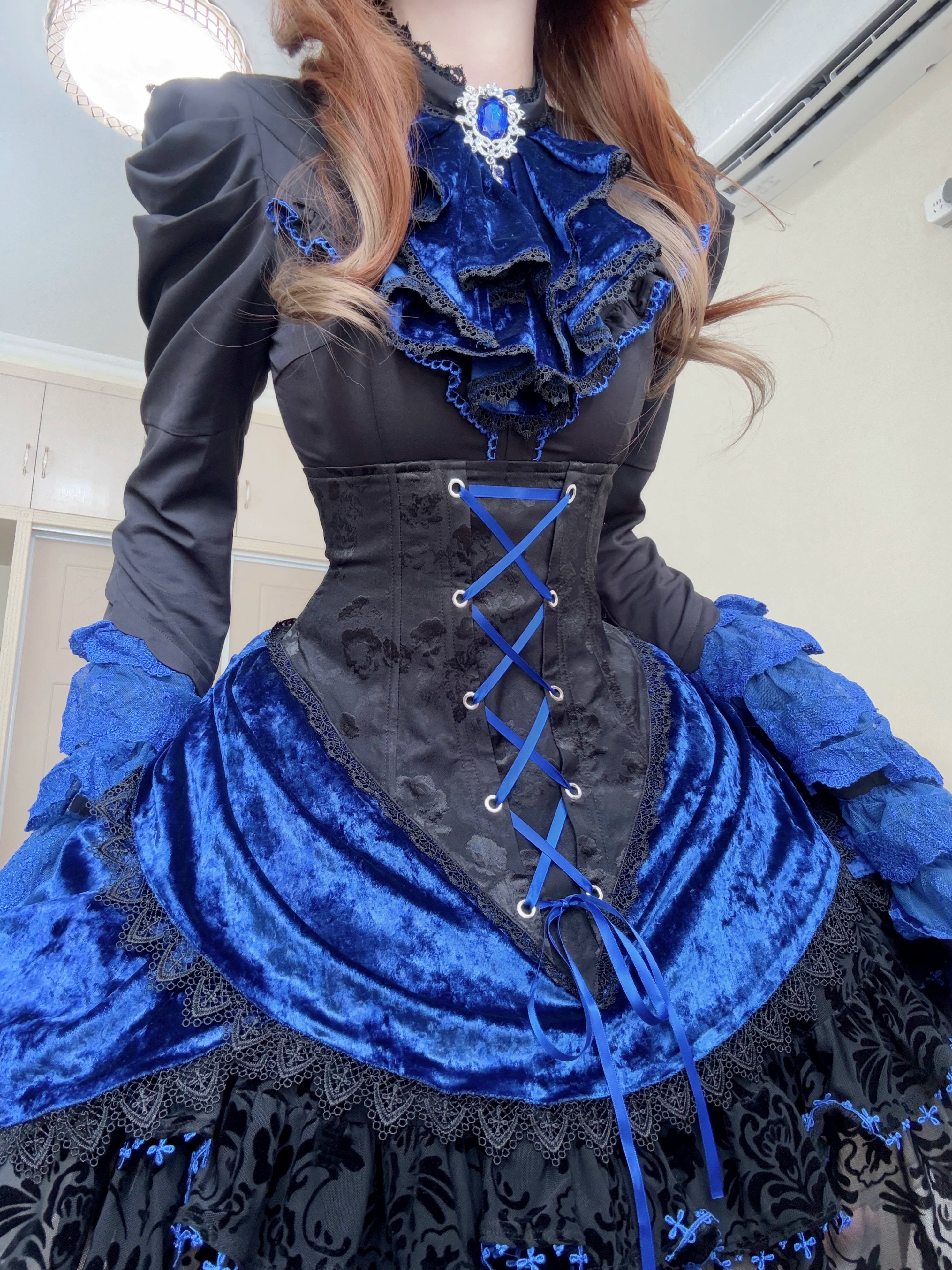 Twilight Hour - Gothic Lolita Hime-sleeve Blouse & Corset Skirt Set 45373:845827