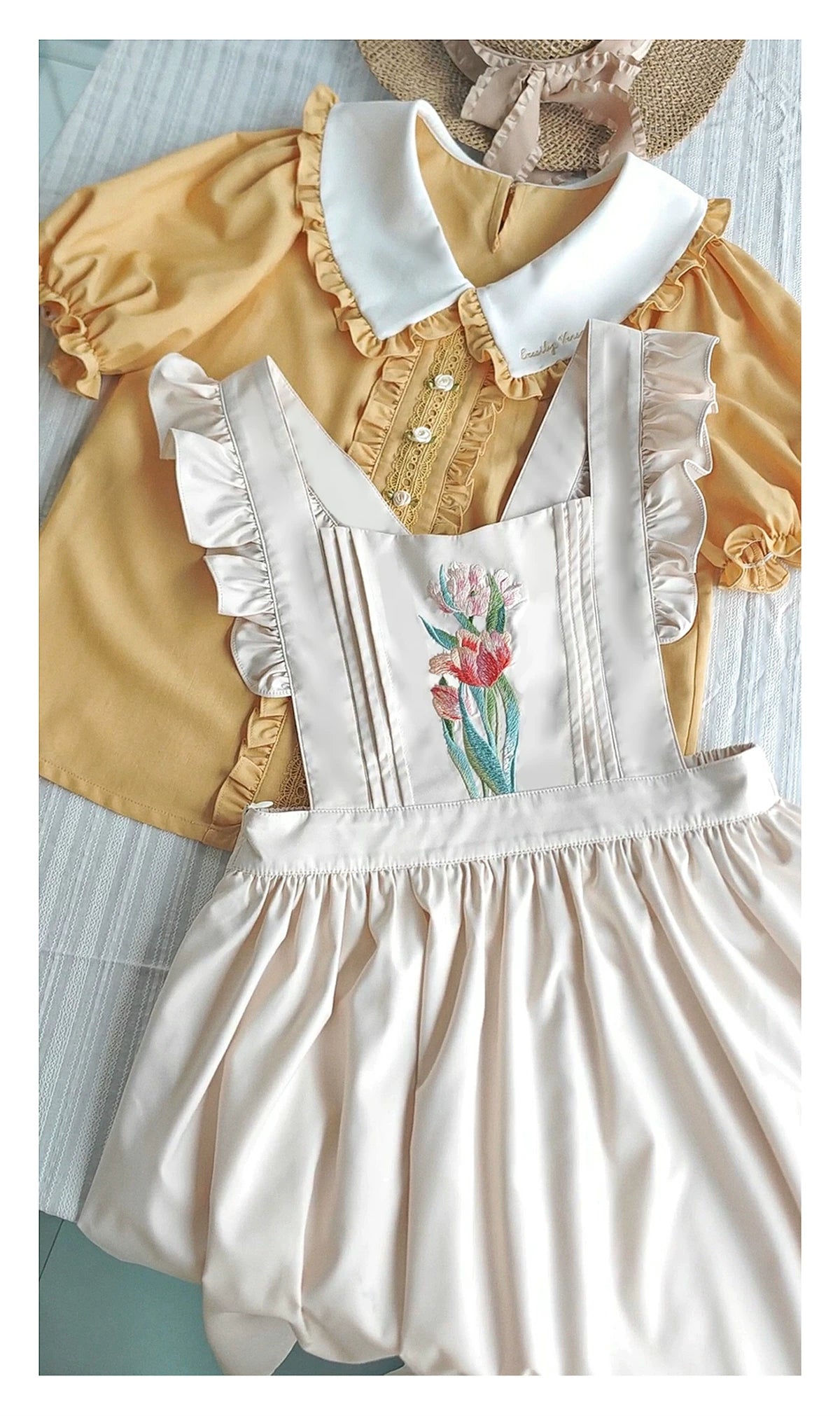 Little Florist - Classic Lolita Salopette Dress & Blouse Set, Tulip Embroidery 45833:864229