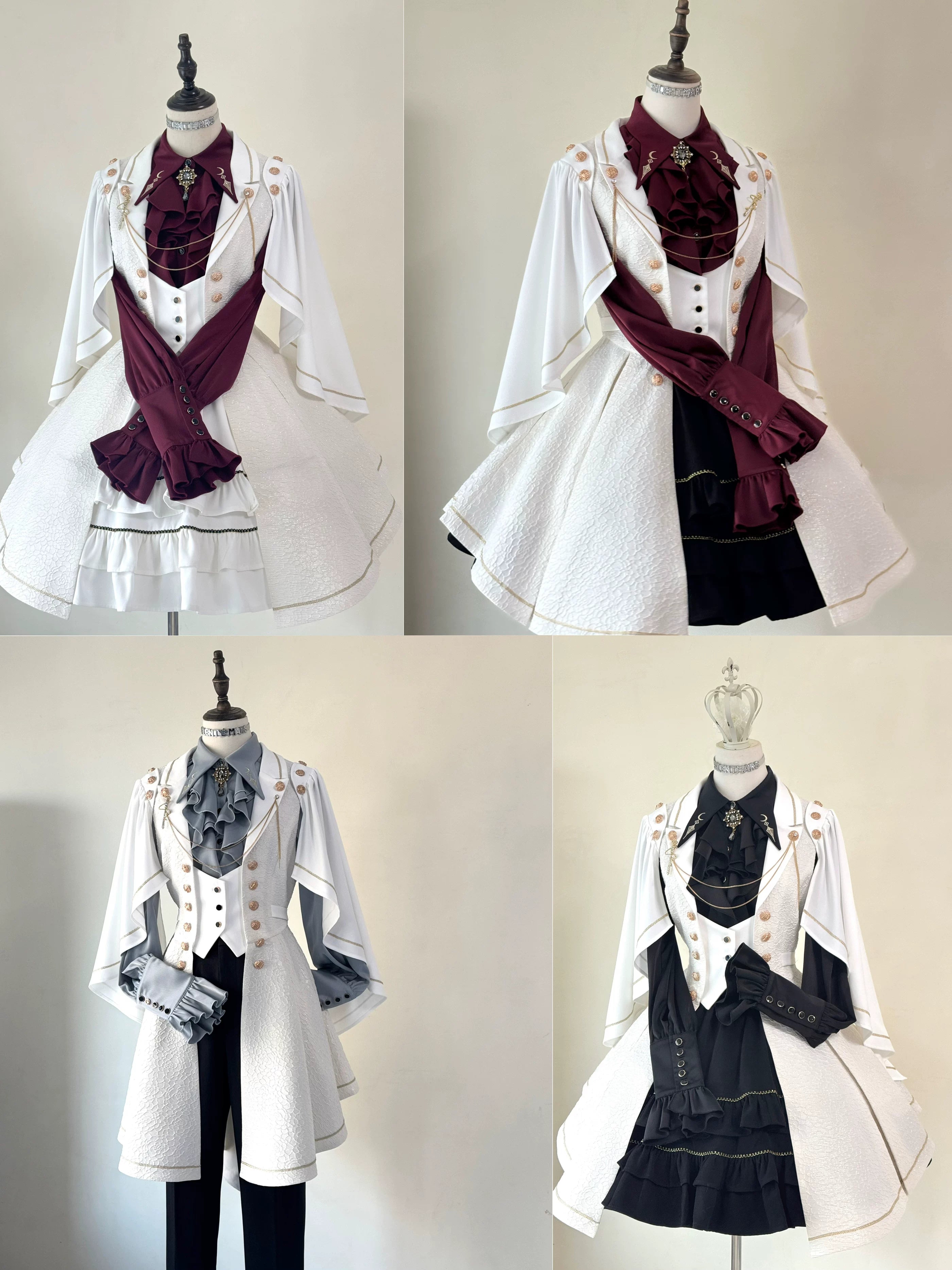 Fallen Moon Code - Retro Military Lolita Capelet-Sleeve Set: Vest, Skirt & Pants