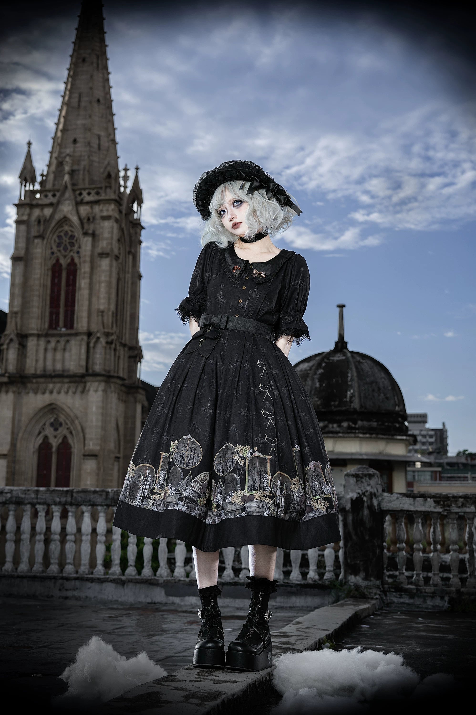 Window of Shadows - Plus Size Gothic Lolita OP & JSK, Window and Floral Print 45889:866708