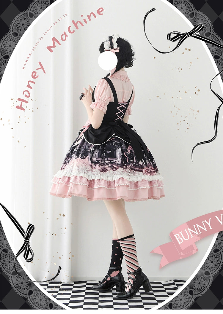 Honey Machine~Castle Bunny~Sweet Lolita Bust-Supporting JSK Doll Dress with Headband