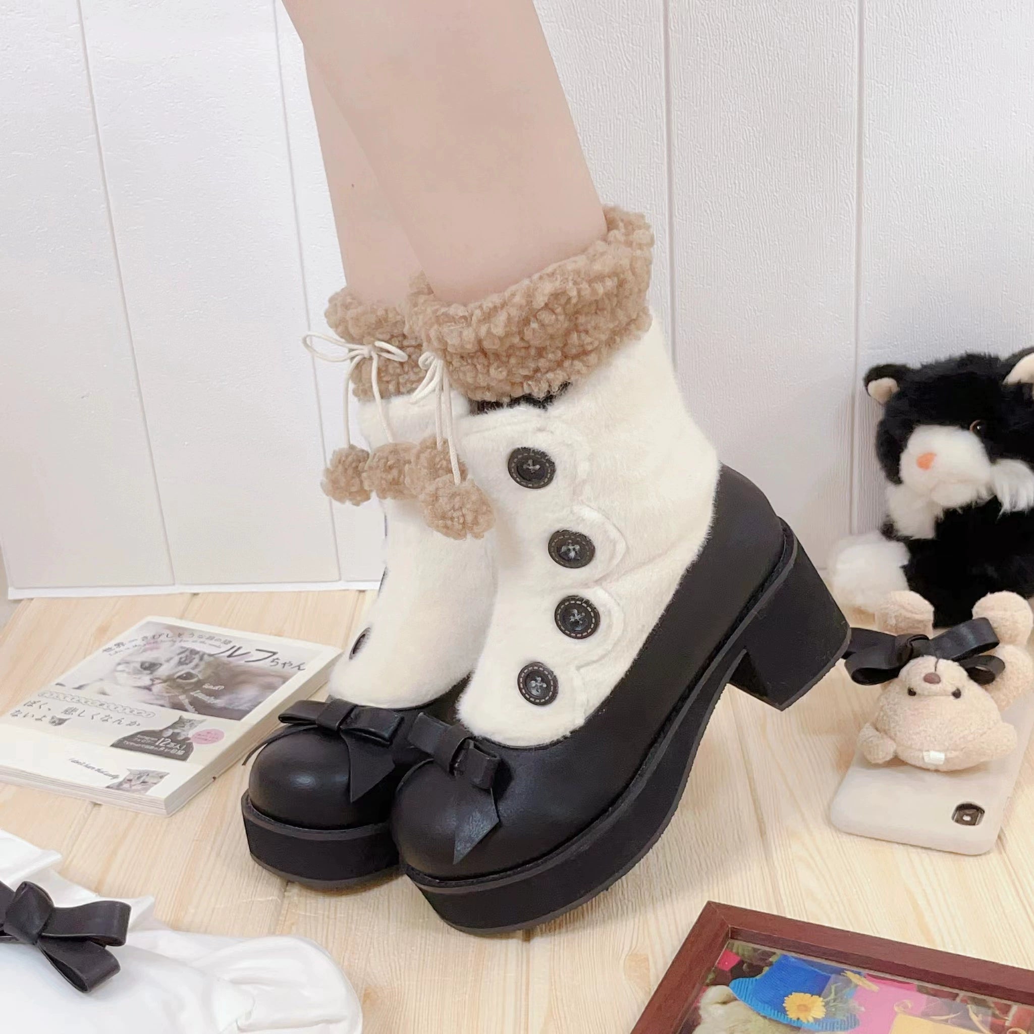 Dolly Doll~Winter Lolita Boots Fur Mary Jane Lolita Low Heel Shoes 32674:403406