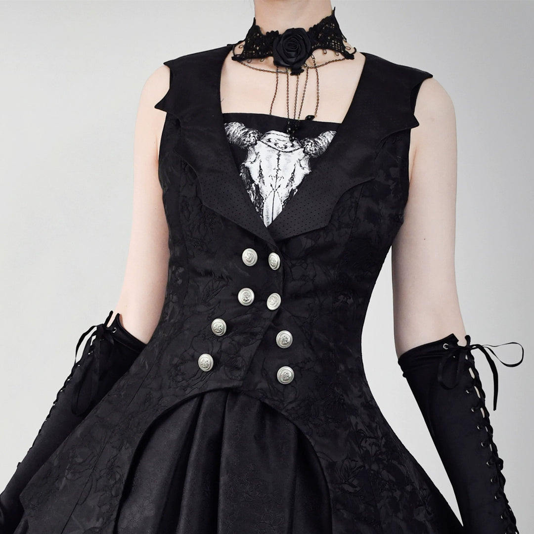 (BFM)Picture Book Girl~Dark Wings~Gothic Lolita Black Vest S Black lapel style 