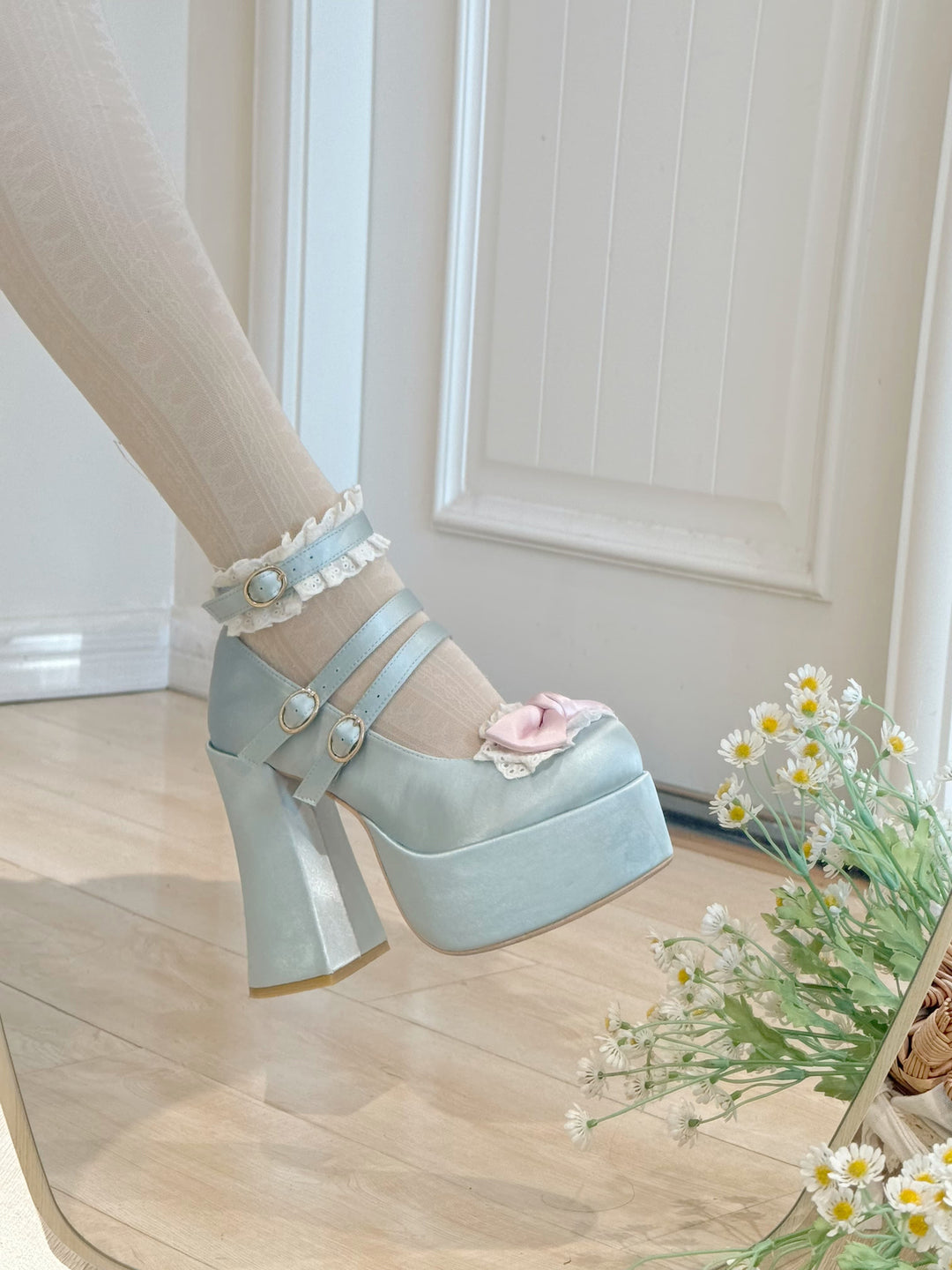 Pure Tea For Dream~Otome Fairy Tale~Sweet Lolita Shoes High Platform Satin Heels