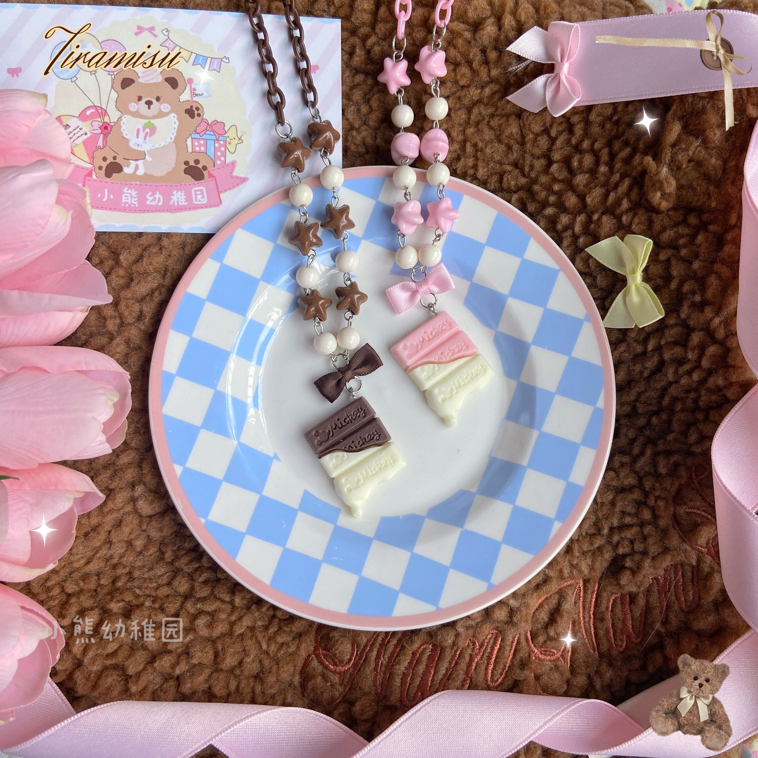 Bear Doll - Sweet Cookie Charm Set - Kawaii Lolita Necklace and Hairclip Milk chocolate necklace
