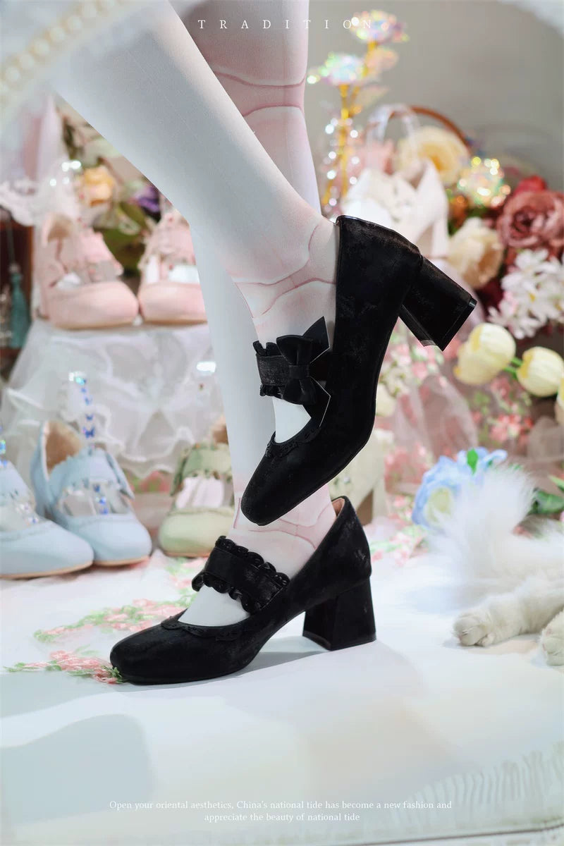 Heidi Manor - Classic Lolita Chunky Heels Shoes, Cutout Trims 44499:812267