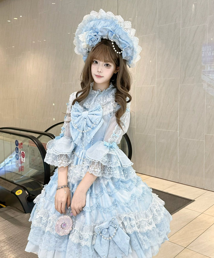 Mengfuzi~Dream Paradise~Chiffon Sweet Lolita Blouse With Half Princess Sleeves