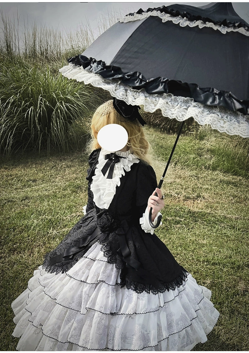 Buling Moon~Vintage Elegant Lolita OP Dress Black White Dress   