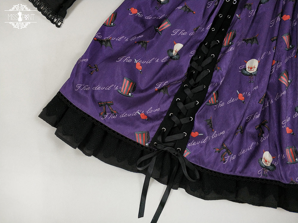 Miss Point~Gothic Lolita Clown and Bat Wings Print JSK Customized   