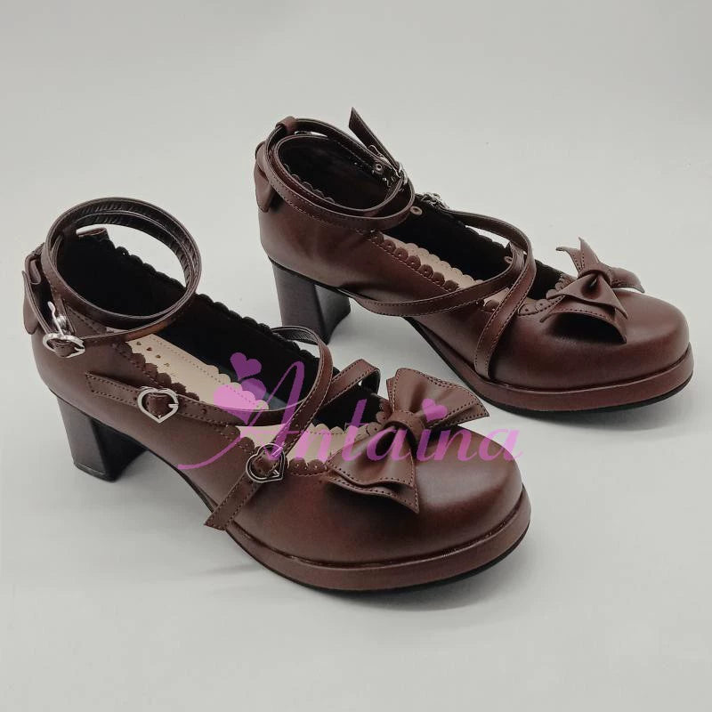Antaina~Lolita Tea Party Heels Shoes Size 37-40 37定制不退可换码 Light Coffee Matte [Heel Height 6.3 cm at back] 