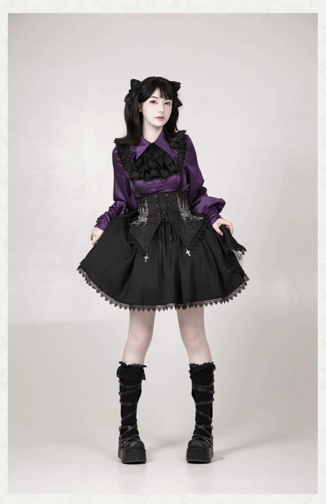 With PUJI~Thorny Night~Gothic Lolita Bust-supporting Skirt With Removable&Adjustable Strap 43203:770697