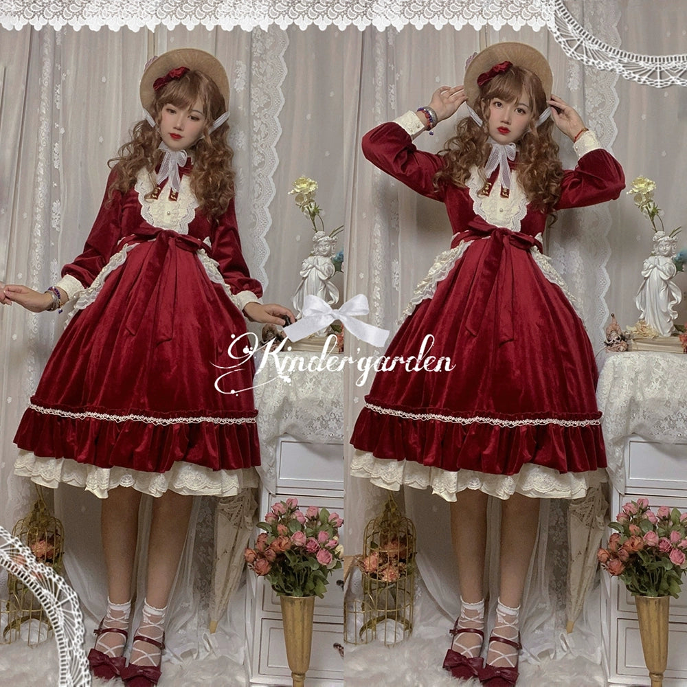 (BFM)Miss Point~Customized Lolita Dress Vintage Elegant Velvet OP Dress 32520:391772