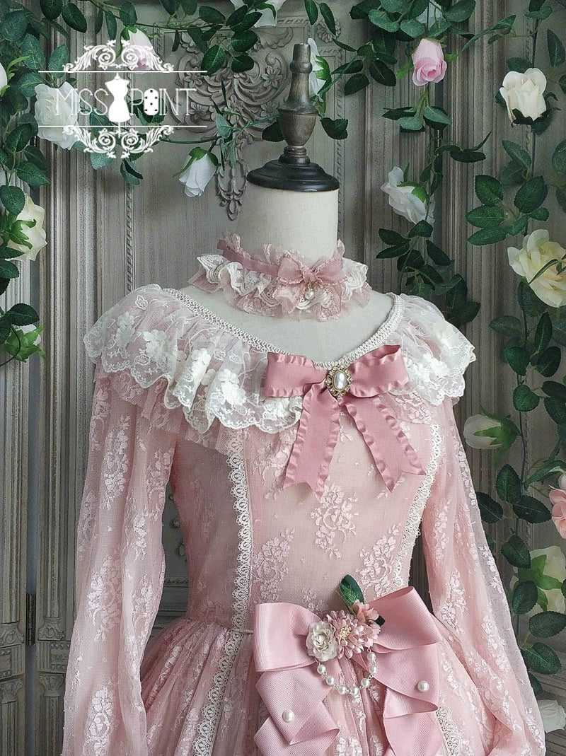 Miss Point~Dawn Girl~Reto Elegant lolita OP Dress Lace Long Sleeve 32768:392930