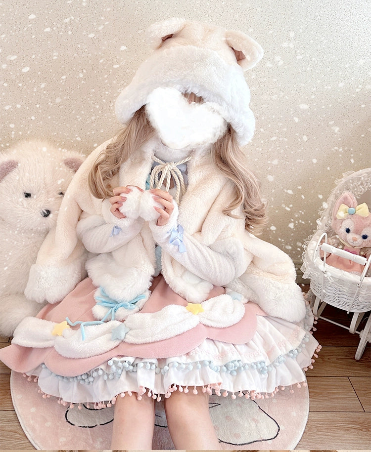 Mewroco~Lucky Star~Winter Sweet Lolita SK Kawaii Cat Ear Cape Suit (L M S XL) 40052:650032