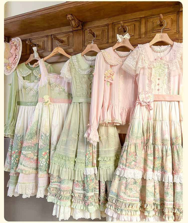 Flower and Pearl Box~Wild Flowers and Fragrant Grass~Country Lolita Dress Floral Print JSK and OP Dress Set 35380:486518