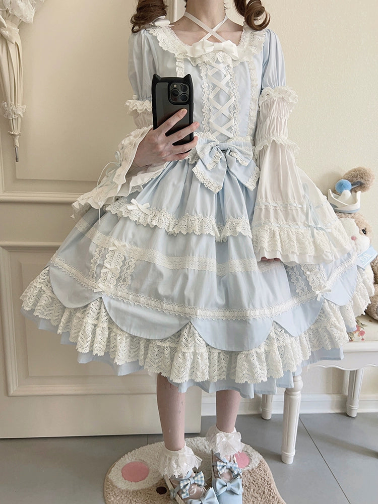 AerialCat~Cream Petal~Old School Lolita OP Dress Cotton Lolita Dress   