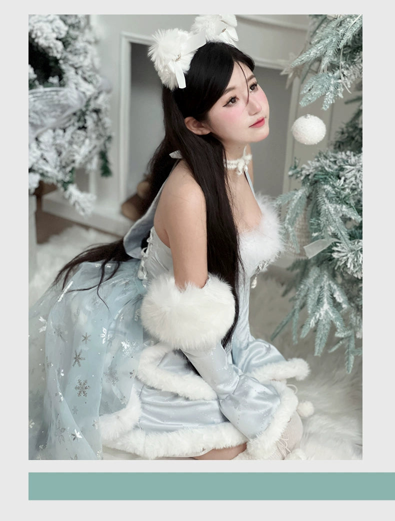 (BFM)Diamond Honey~Snow Country Elf~Elegant Lolita Dress Set with Plush Sparkling Diamonds   