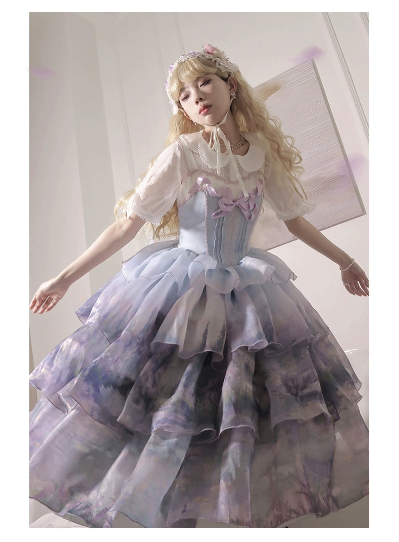 Urtto~Swan Lake~Sweet Lolita JSK Dress Tiered Oil Painting Dress   