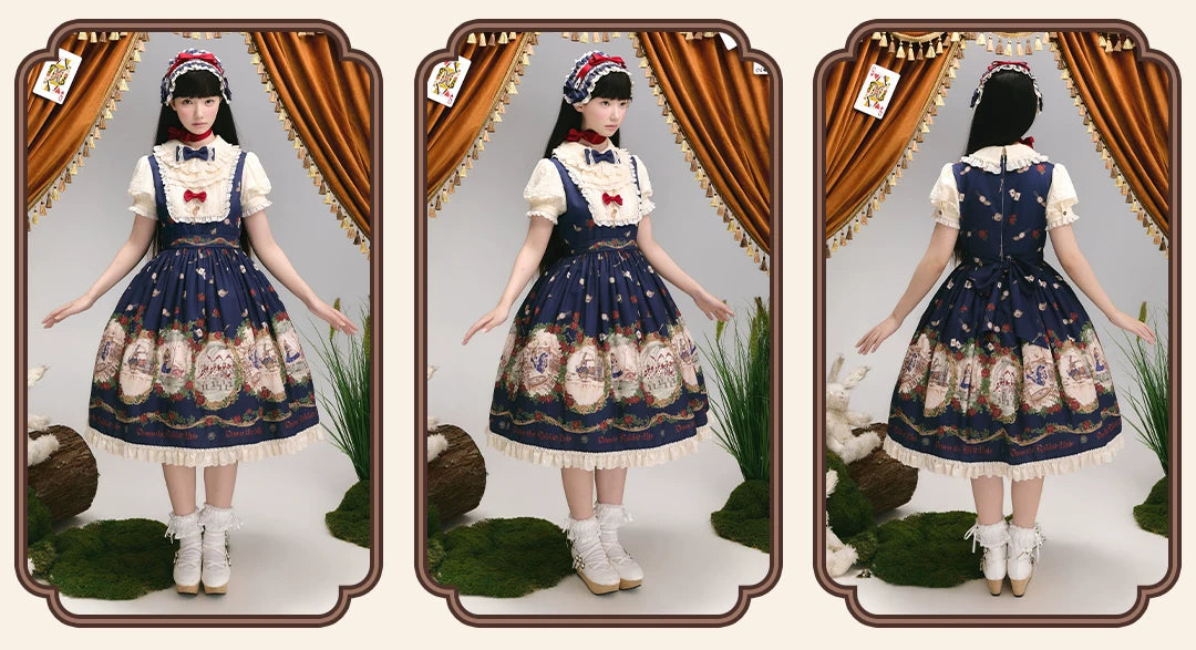 Down the Rabbit Hole - Daily Wear Classic Lolita OP & JSK Dress, Alice in Wonderland Print 46008:871989