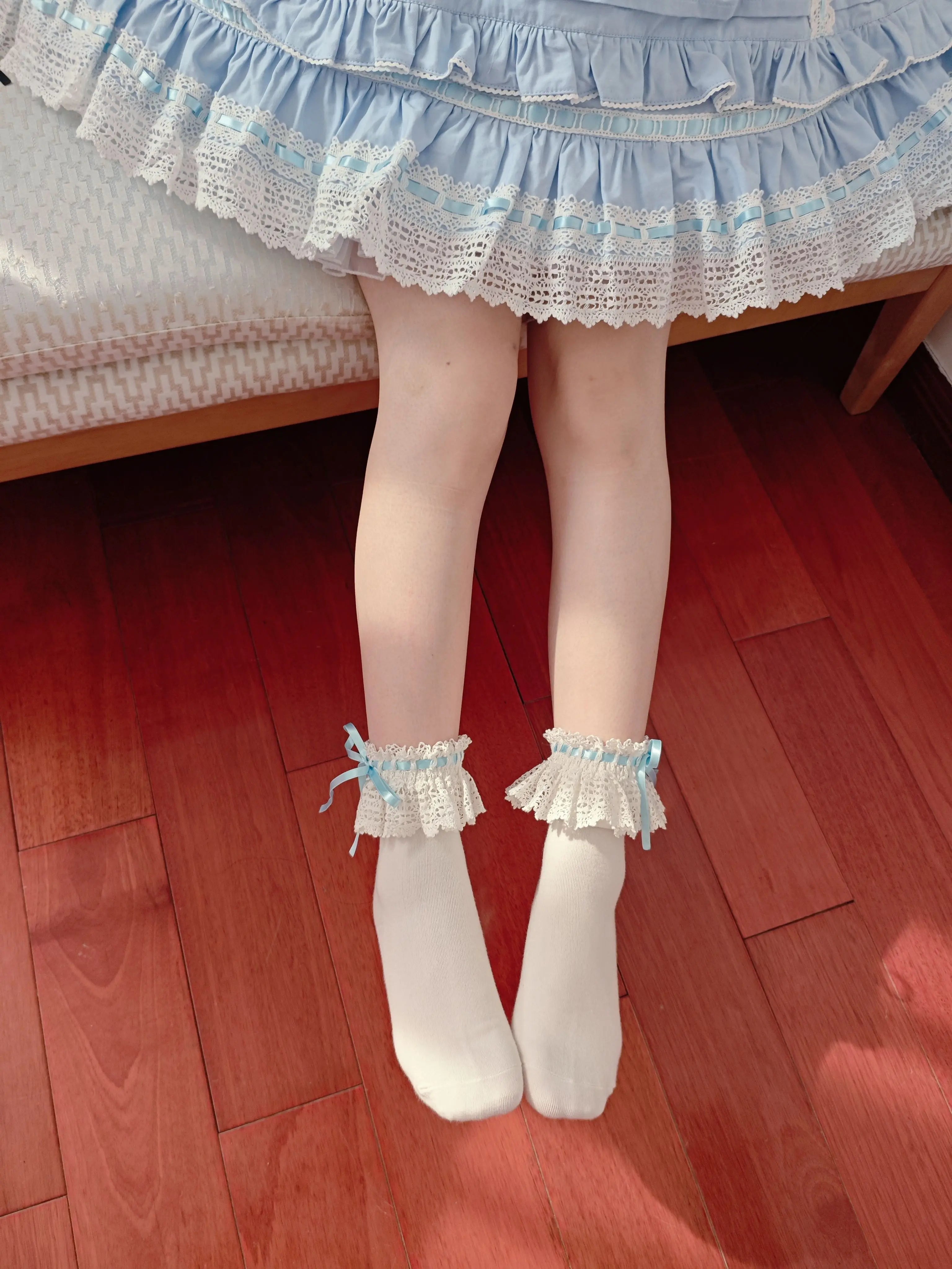 Cotton Old School Lolita White Socks with Colorful Ribbon Bows 45537:853883