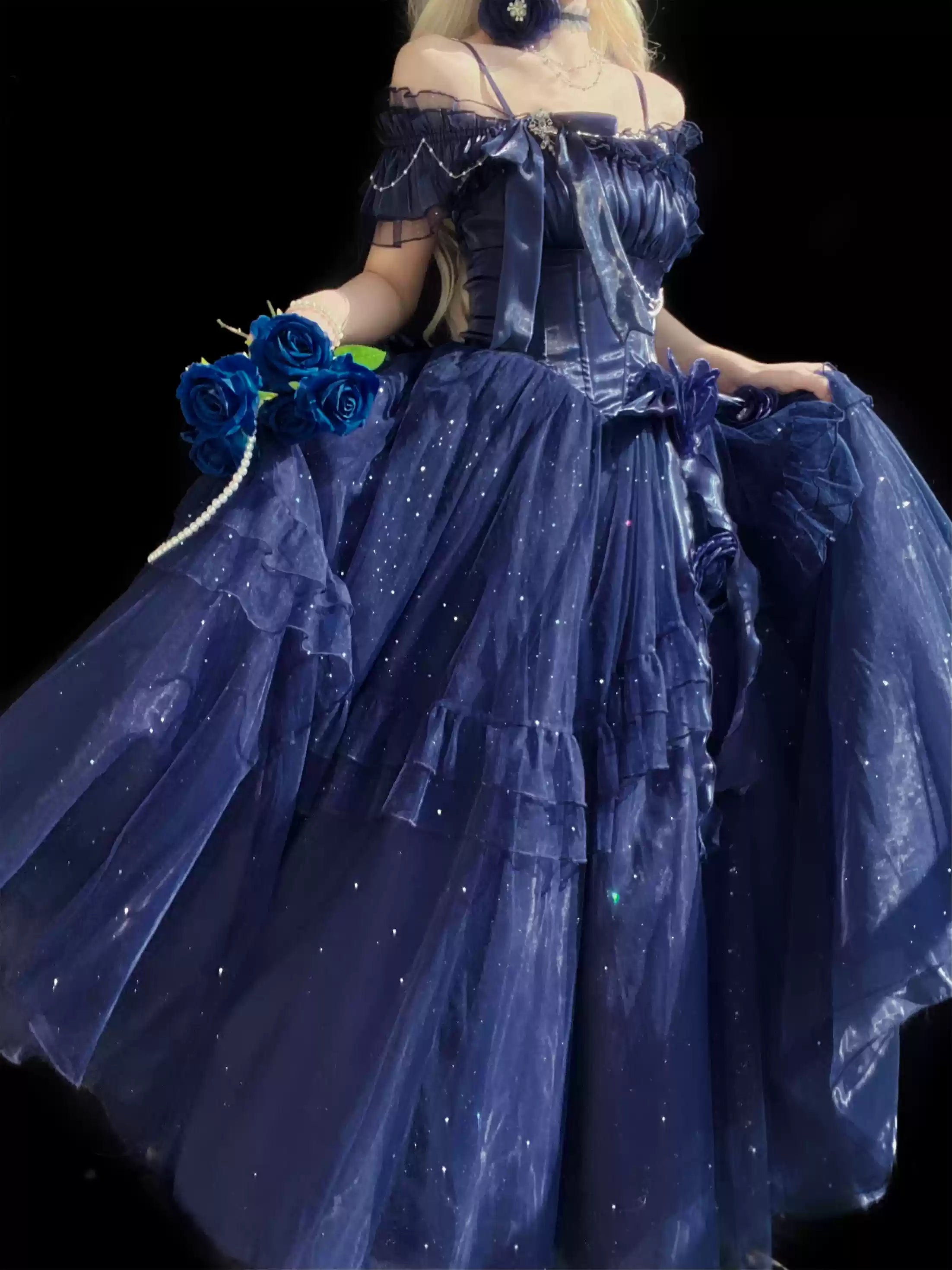 Meowing and fruity - Milky Way - Brilliant Princess Lolita Prom Dress Multicolors Long Dress Abyss Blue Dress Only S Pre-order