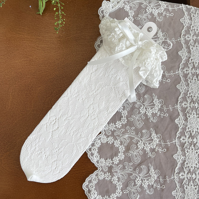 WAGUIR - French Style Lolita Socks Mid-calf Lace Socks White F