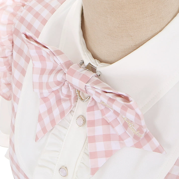 PuppetBombs~Sweet Lolita Dress Pink Plaid Jirai Kei Dress Short Sleeve