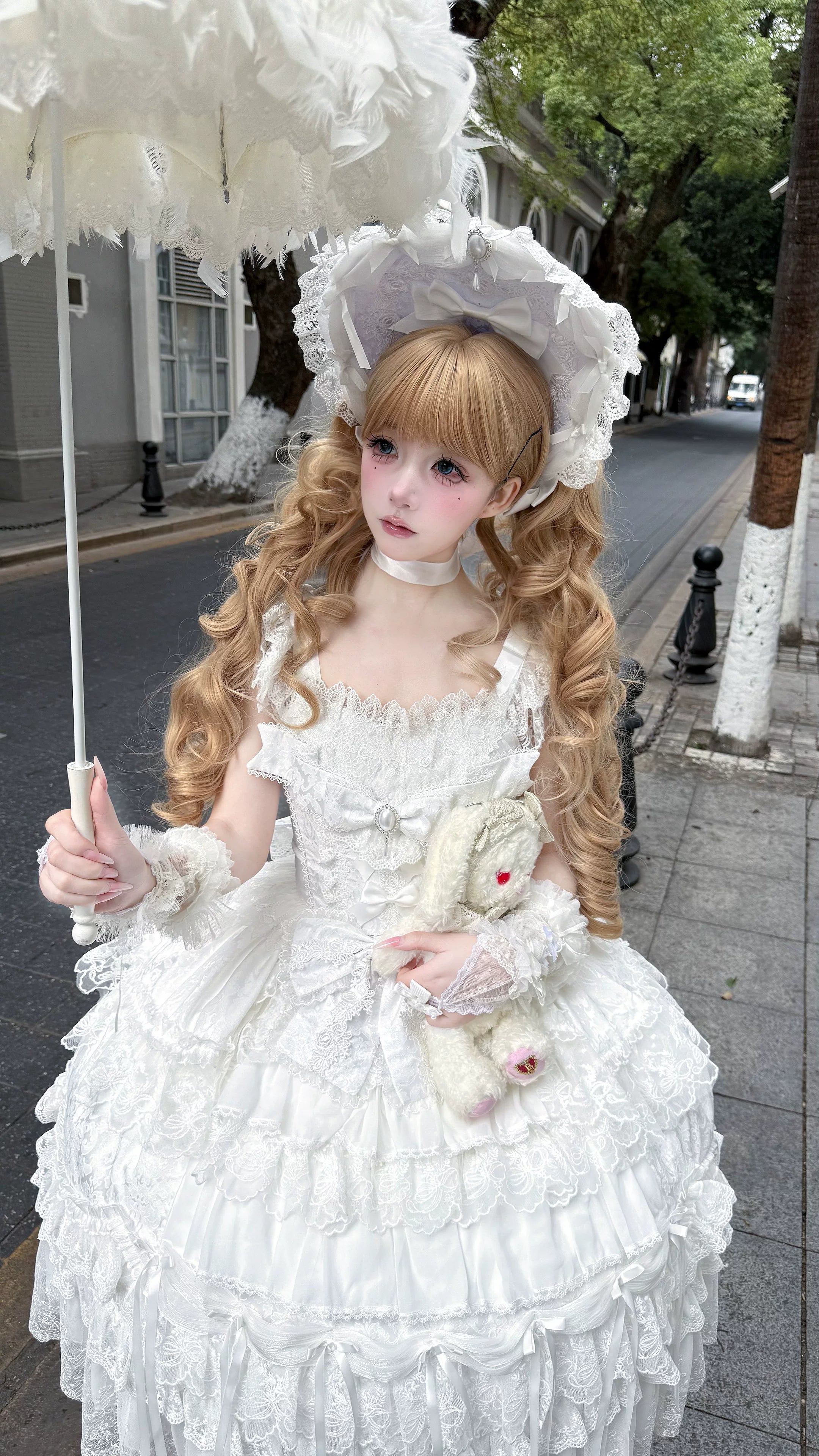 Eternal Floral Whisper - Sweet Lolita Tiered JSK Dress with Lace 45601:854614