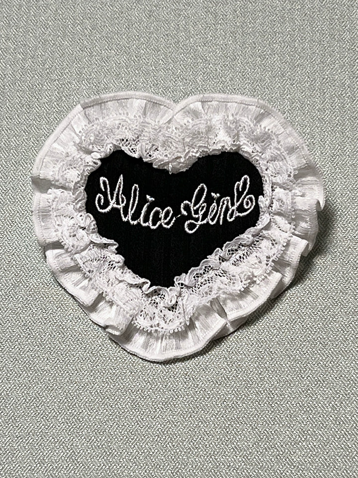 Alice Girl~Arrogant Miss~Heart-Shaped Lolita Brooch with Lace and Embroidery Black