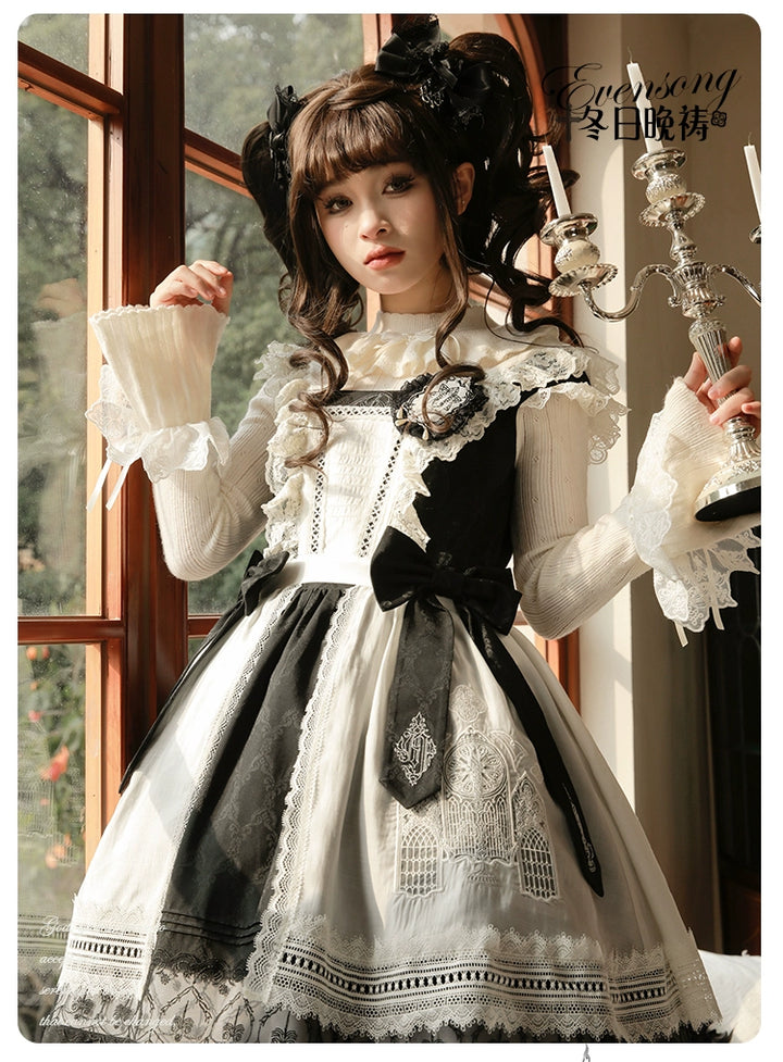 Mademoiselle Pearl~Winter Evening Prayer~Gothic Lolita Jumper Dress Embroidered Candlestick OP Dress   