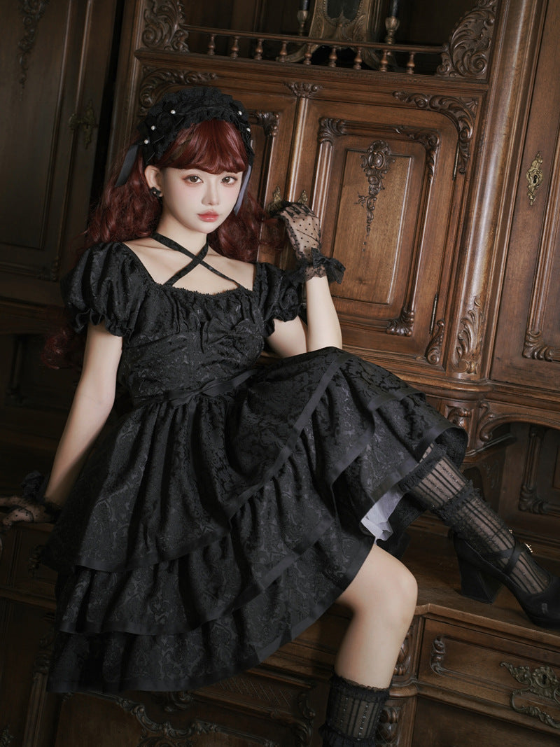 Thorn Rose - Gothic Lolita Three-layer Ruffle Black OP