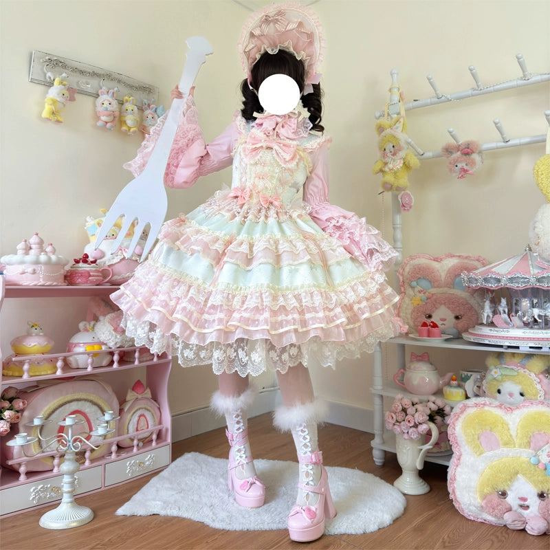 Hanguliang~Star Love Song~Wedding Sweet Lolita JSK Suit Doll-like Dress Green JSK only S