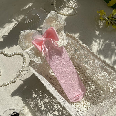 WAGUIR~Kawaii Lolita Candy Color Lace Calf Socks free size pink 