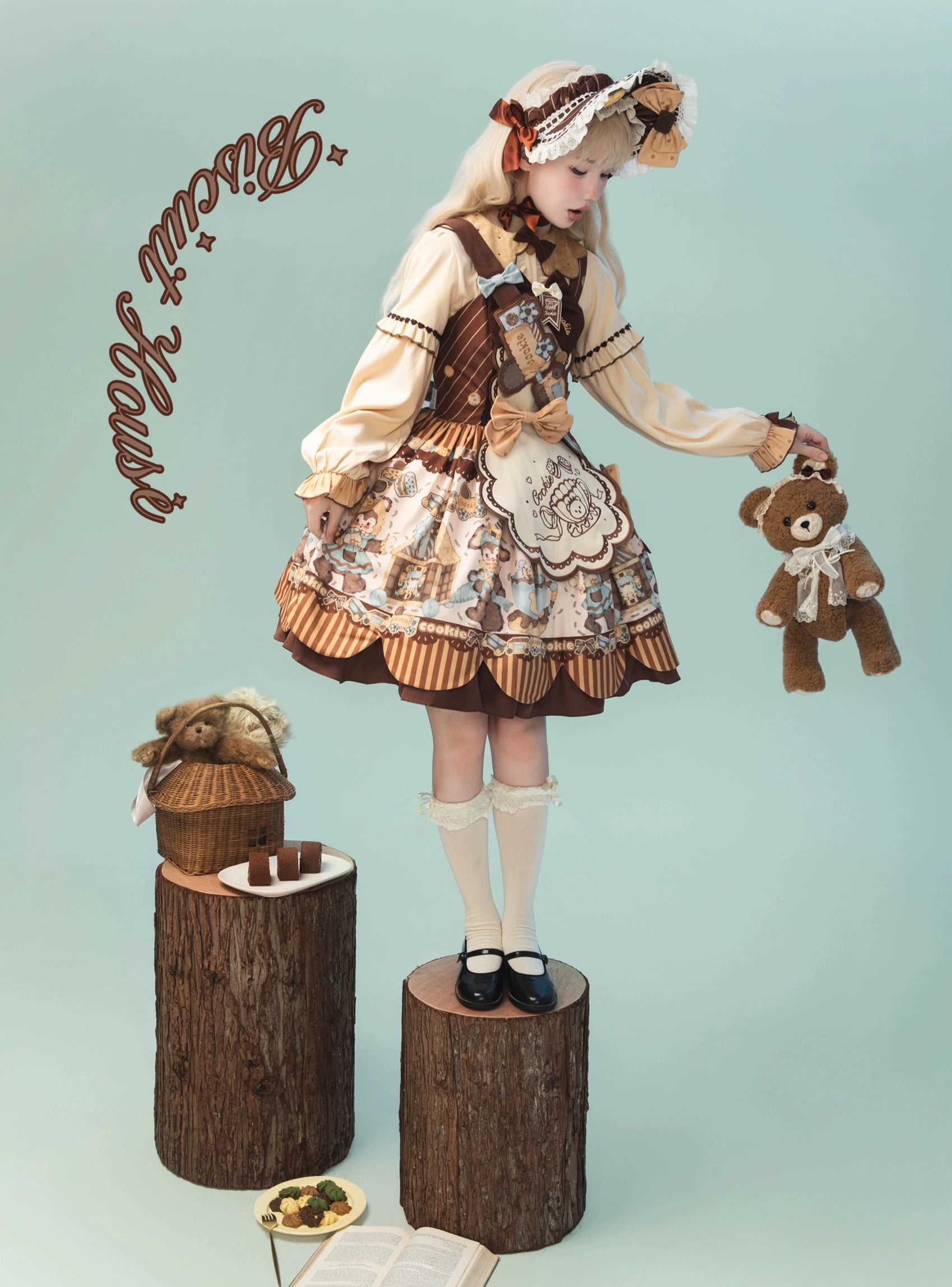 Star Fantasy - Bear Cookies - Kawaii Bear Printed Vintage Lolita Dress 43817:786426