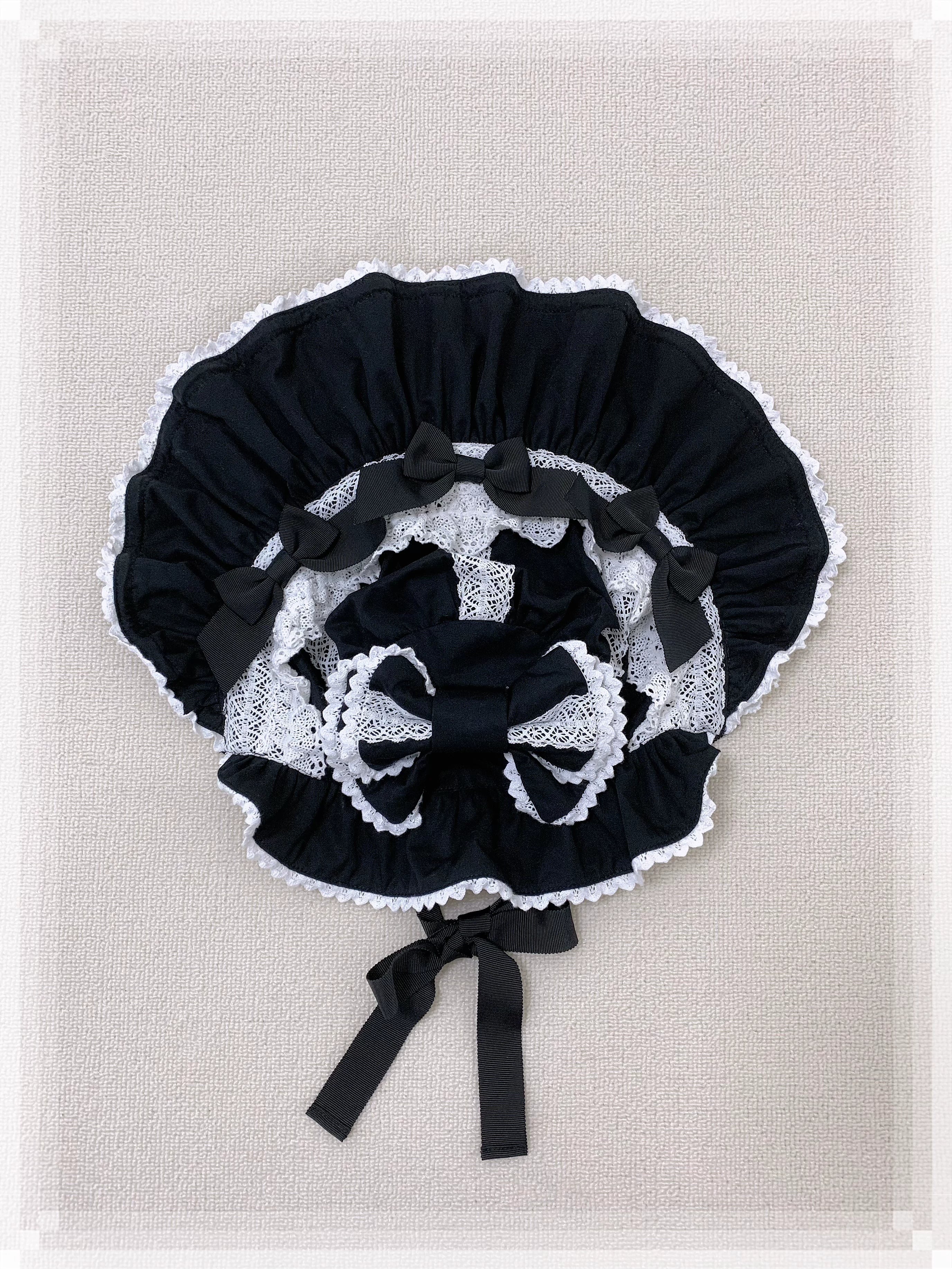 Haruhime Momoko - Cotton Old School Lolita Skirt with Tiered Back Overlay Black x White BNT Only (choose one size) One size