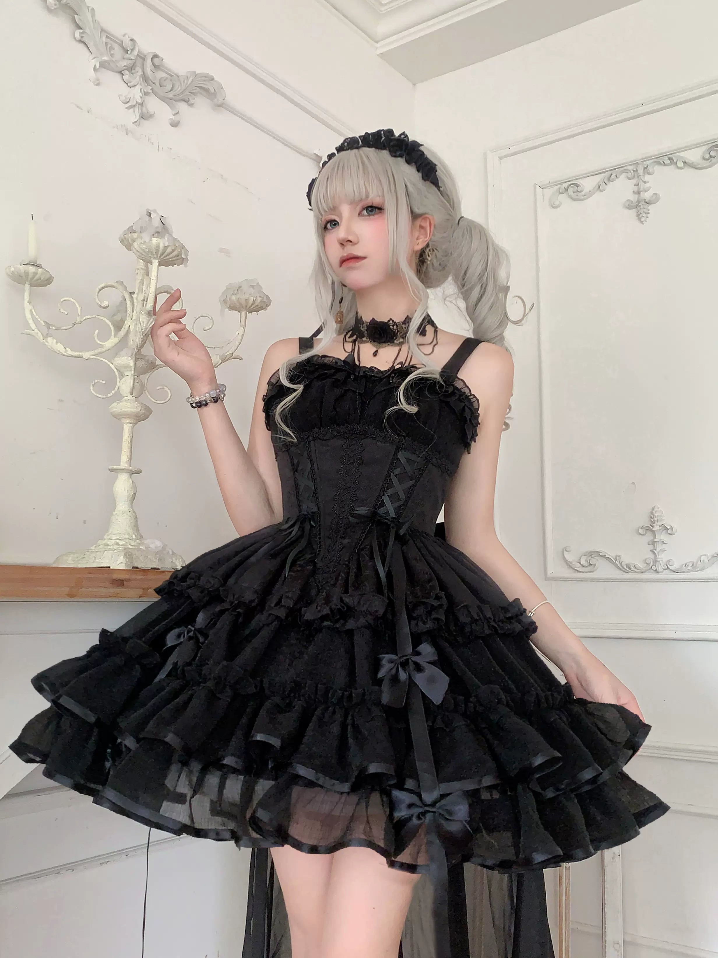ZhiJinYuan - Time Waltz - Sweet Lolita Short Dress Ballet Style JSK S Black