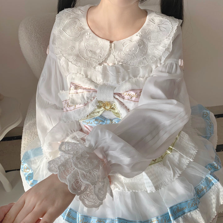 Flower Banquet~Sweet Lolita Blouse Embroidered Shirt with Long Sleeve   