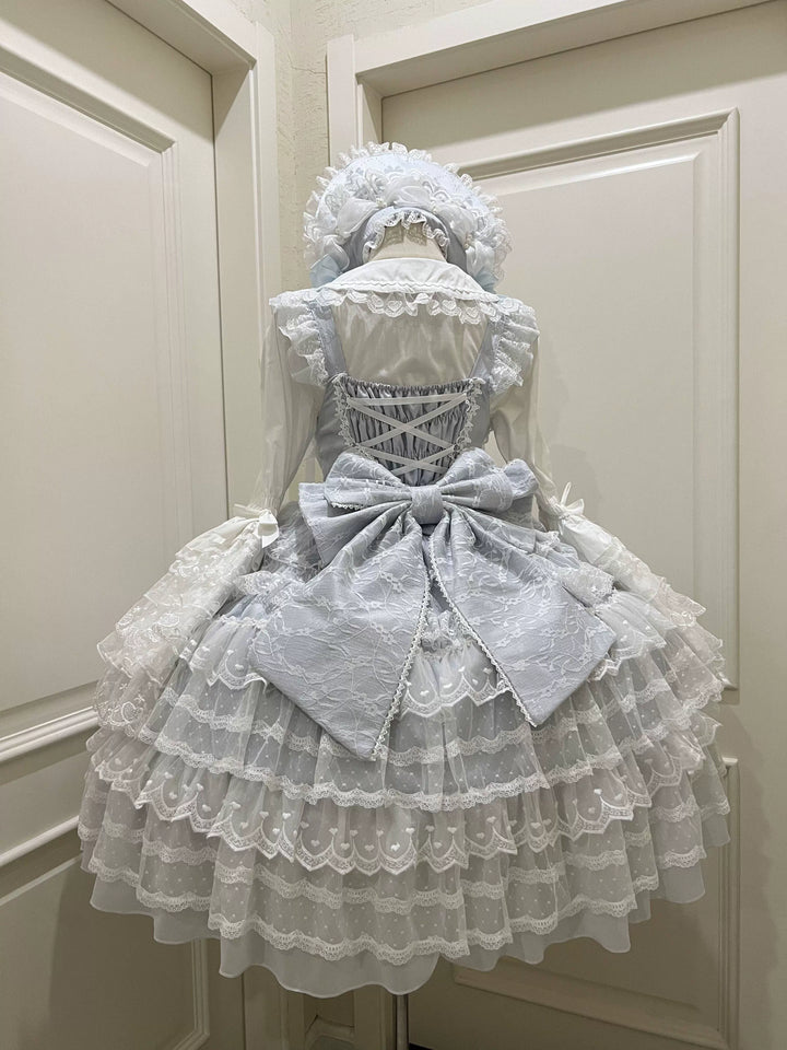 Sugar Girl~Dream Prelude~Princess Lolita JSK Suit Sweet Lolita BNT and Blouse Blue JSK+Back bow S 