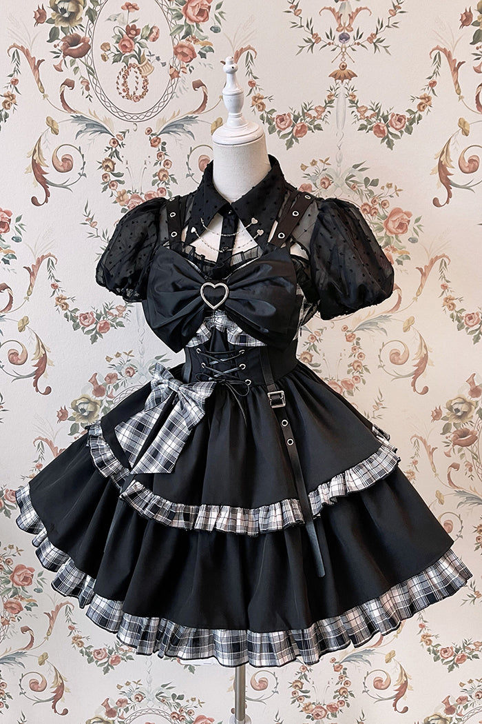 (Buyforme)Alice Girl~Gothic Lolita Blouse Short Sleeve Black Shirt   