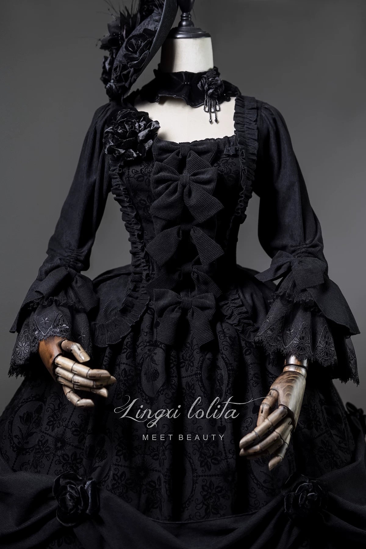 Midnight in Versailles - Gothic Lolita Hime Sleeve Blouse & Floral Skirt 44495:810514