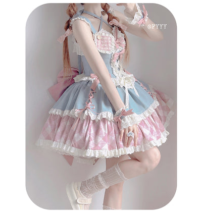 Kuma~Sweet Cowboy~Sweet Lolita Pastel Colors Denim Skirt Set   