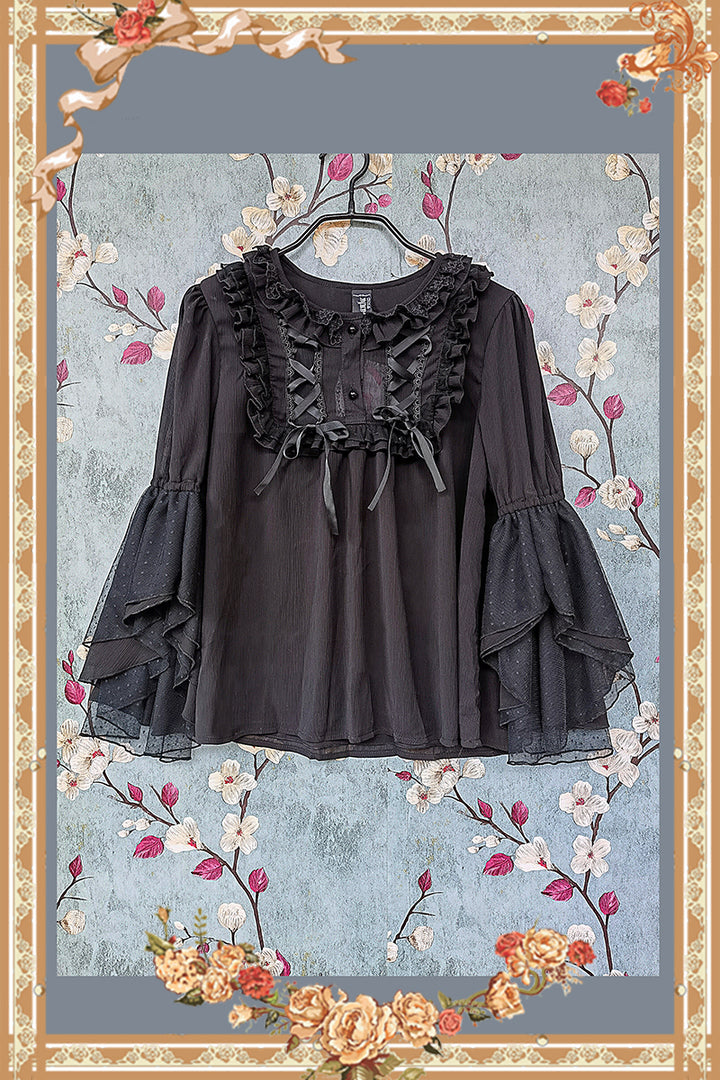 Infanta~Elegant Lolita Loose Blouse Lace Multicolor free size black 