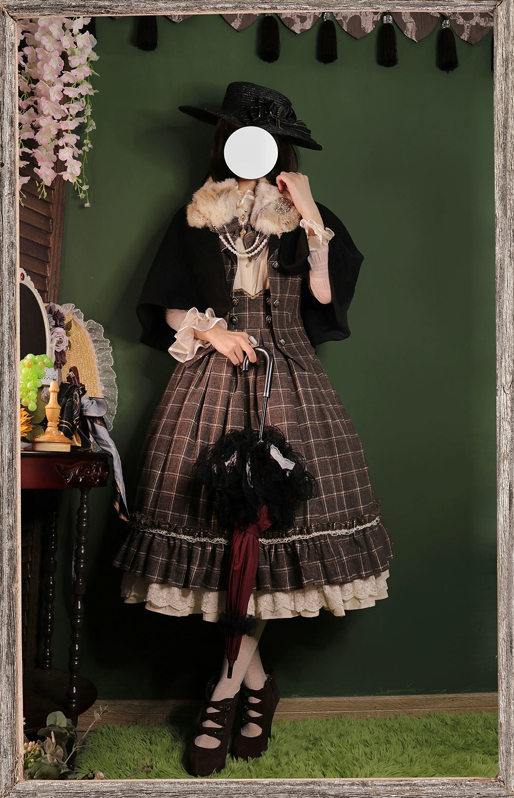(BFM)Miss Point~Rose~Elegant Lolita Fishbone Grid Skirt Customized 32512:385092
