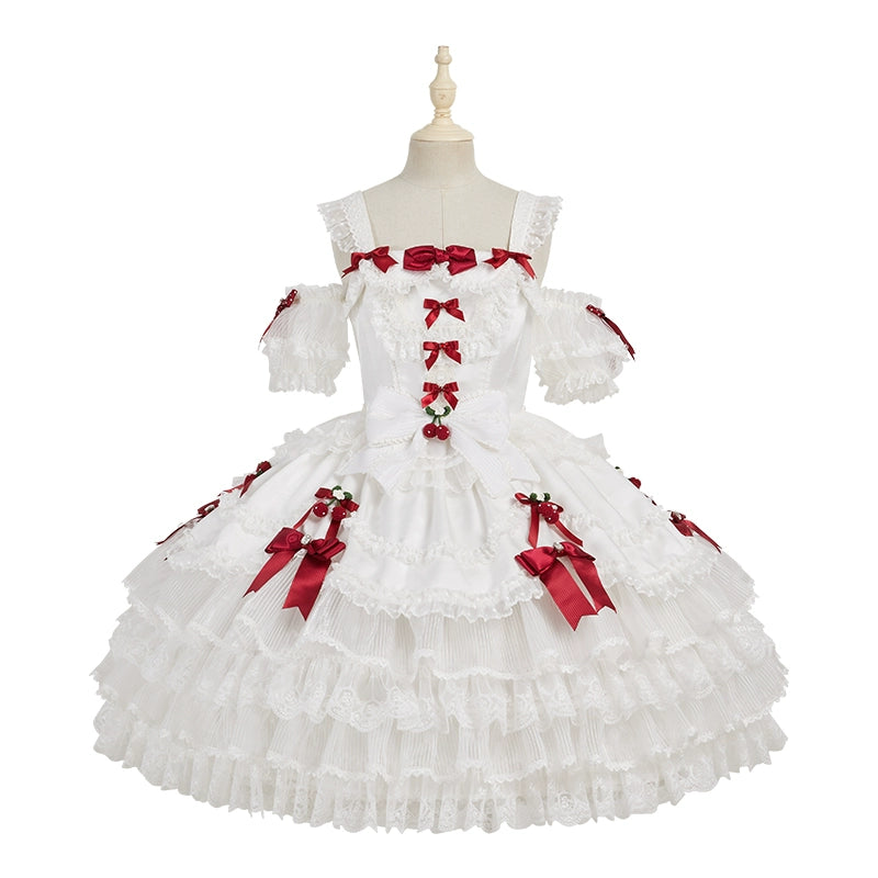 Summer Fairy~Strawberry Angel~Sweet Lolita JSK Suit Tiered Ruffle Dress Set (L M S XL XS) 42065:724749