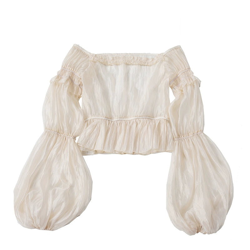 Balladeer~Classic Lolita Shirt Puff Sleeves Open Shoulder Blouse S Apricot (L M S XL / Apricot) 36010:511734