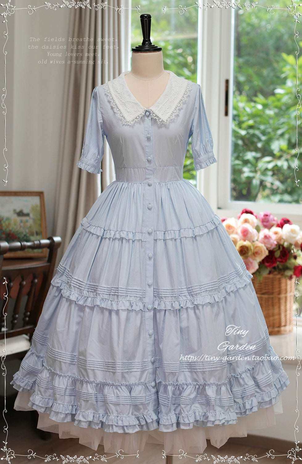 Tiny Garden~Lacey 2.0~Classic Lolita OP Lace Collar Open Front Dress   