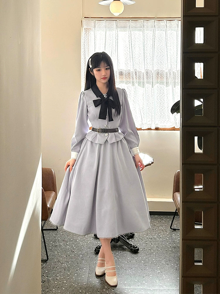 Sweet Wood - Daily Lolita Skirt Set Long sleeve Coat Dress Set