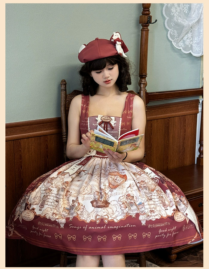 Alice Girl~Fox Band~Printed Sweet Lolita JSK Dress Square Neckline Daily Dress