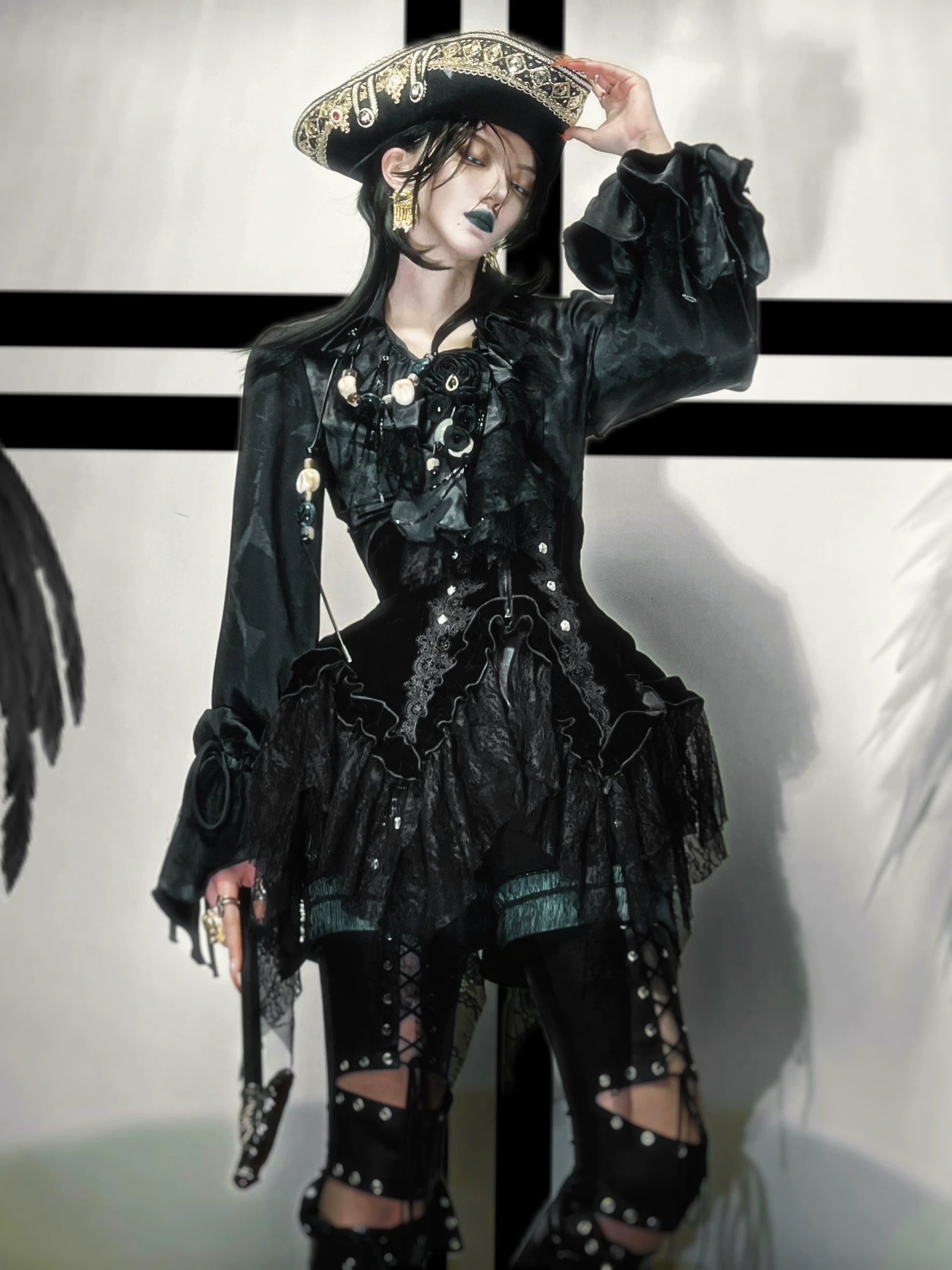 Bone Garden - Printed Gothic Lolita Skirt, Boning Corset