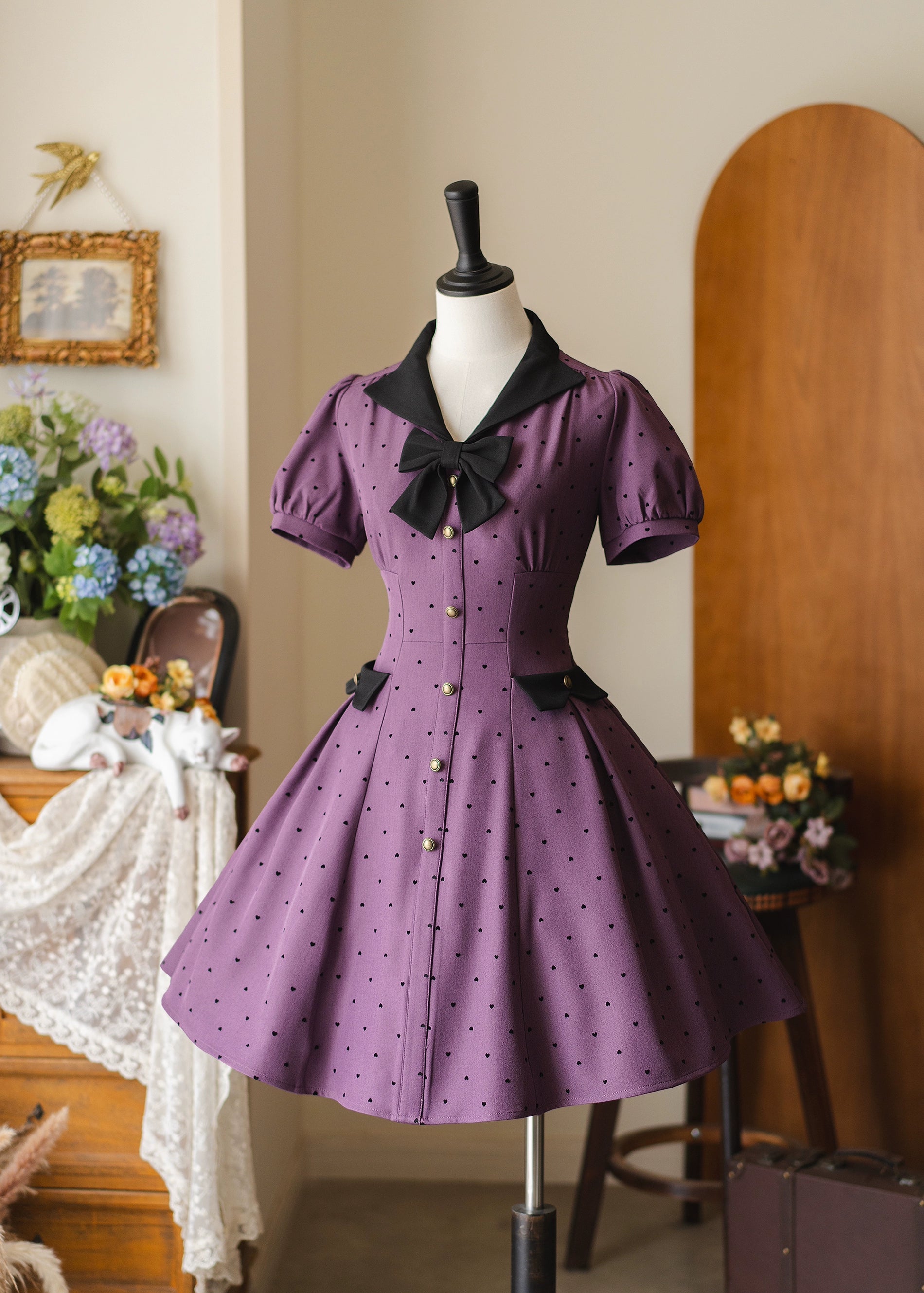 Forest Wardrobe - Forest Polka-Dot - Classic Lolita OP Dress With Polka Dots & Pockets Purple S